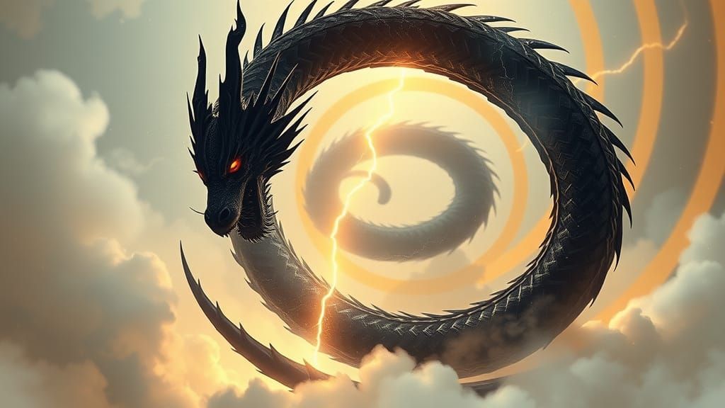 Mystical Dragon Silhouette with Red Eyes