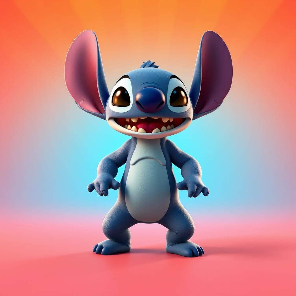 Stitch in Vibrant Radial Gradient Background