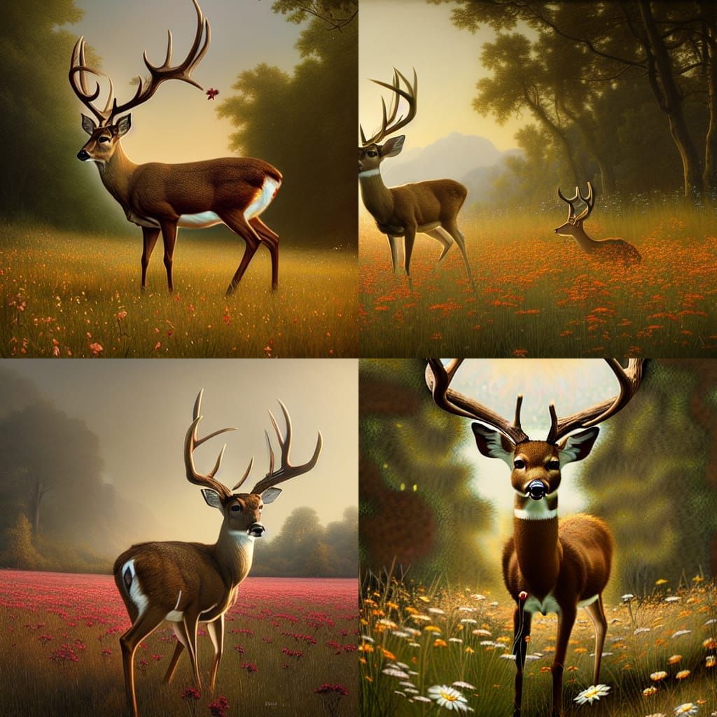 Majestic Buck in Rococo Flower Meadow