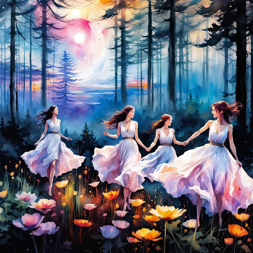 Summerscape Sunset in Digital Watercolor Style