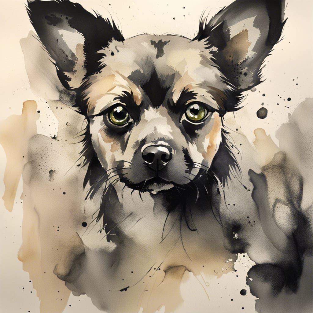 Harmonious Charcoal and Watercolor Russian Toy Dog