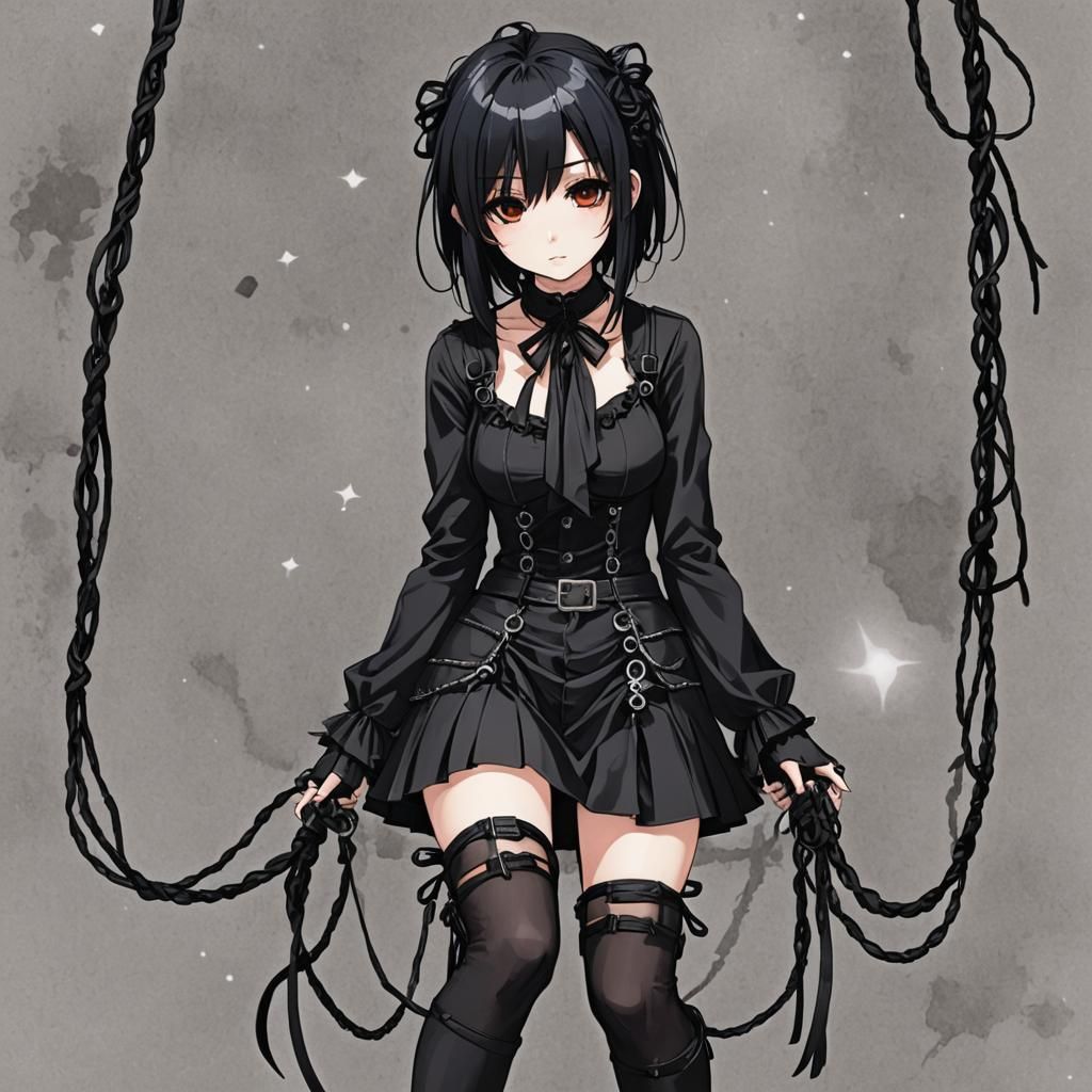 Cute Goth Anime Girl in Gothic Style