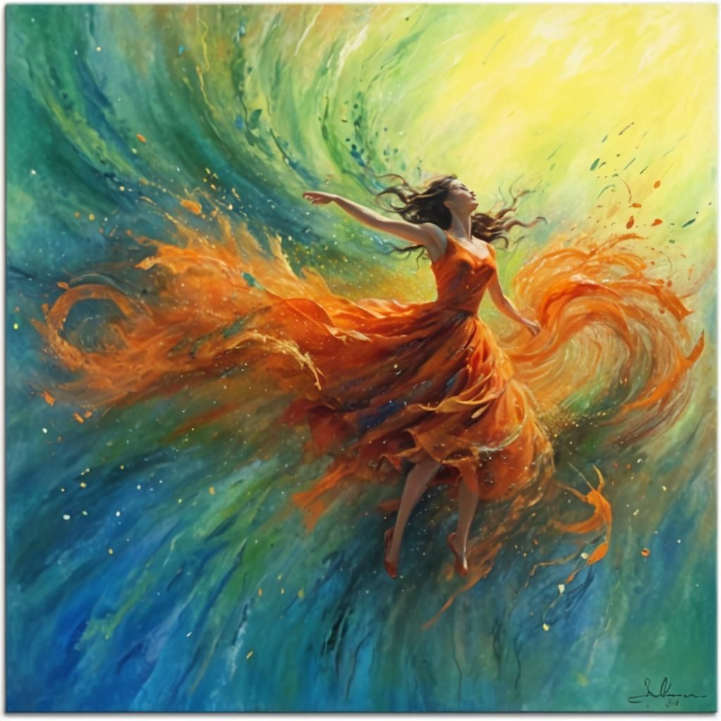 Whirlwind Woman: Abstract Expressionism in Vibrant Colors