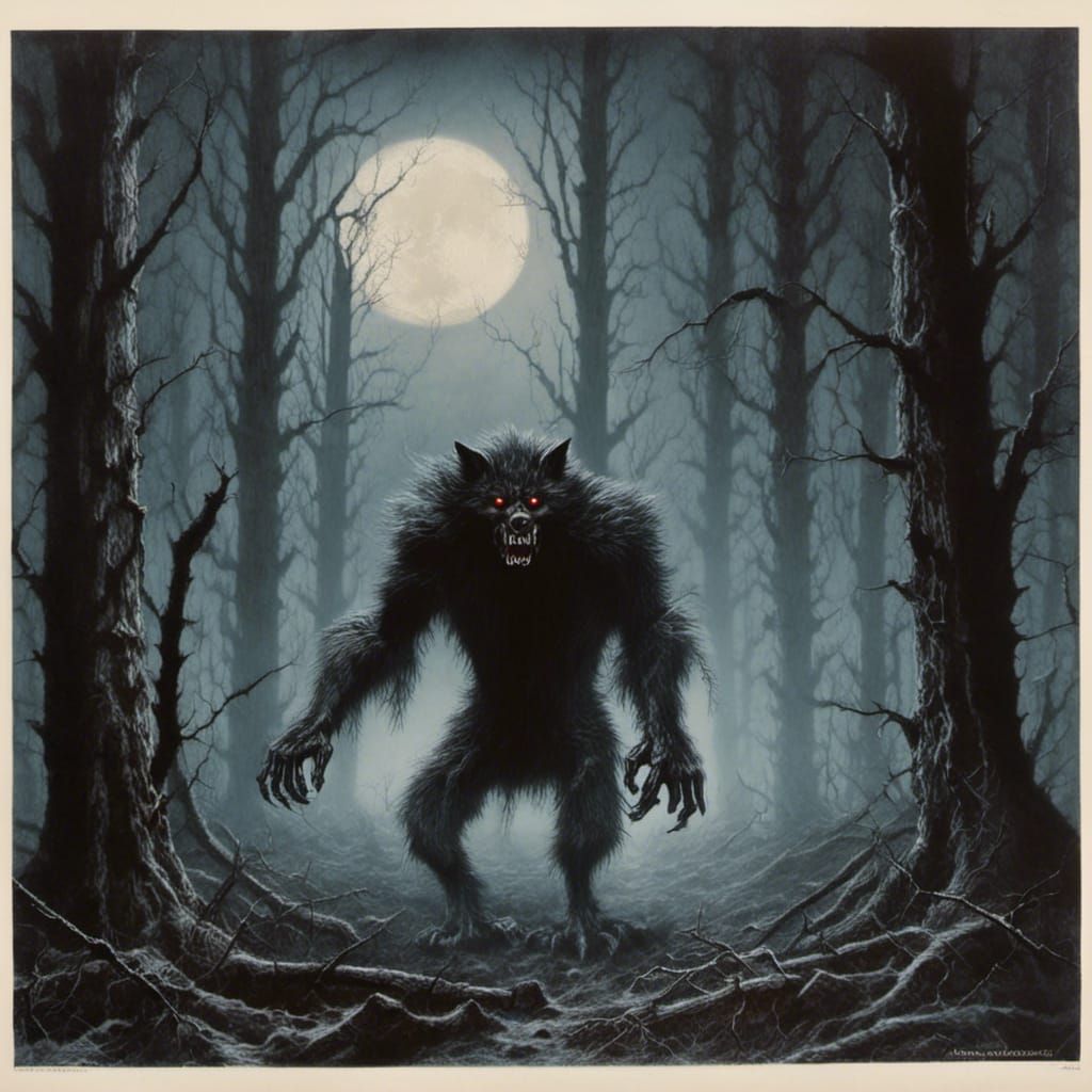 Terrifying Werewolf Hunting in Dark Fantasy Forest
