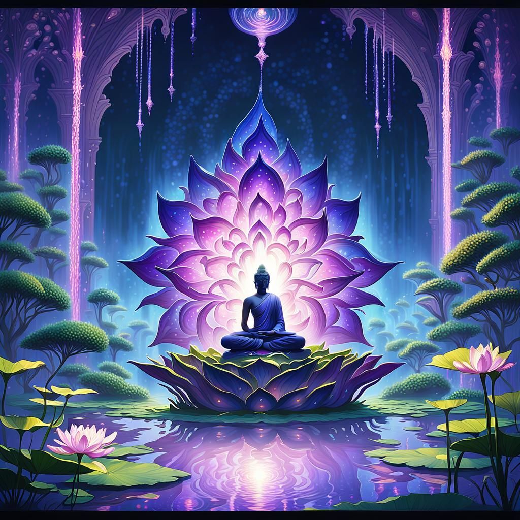 Serene Buddha on Lotus Flower: Fantasy Concept Art