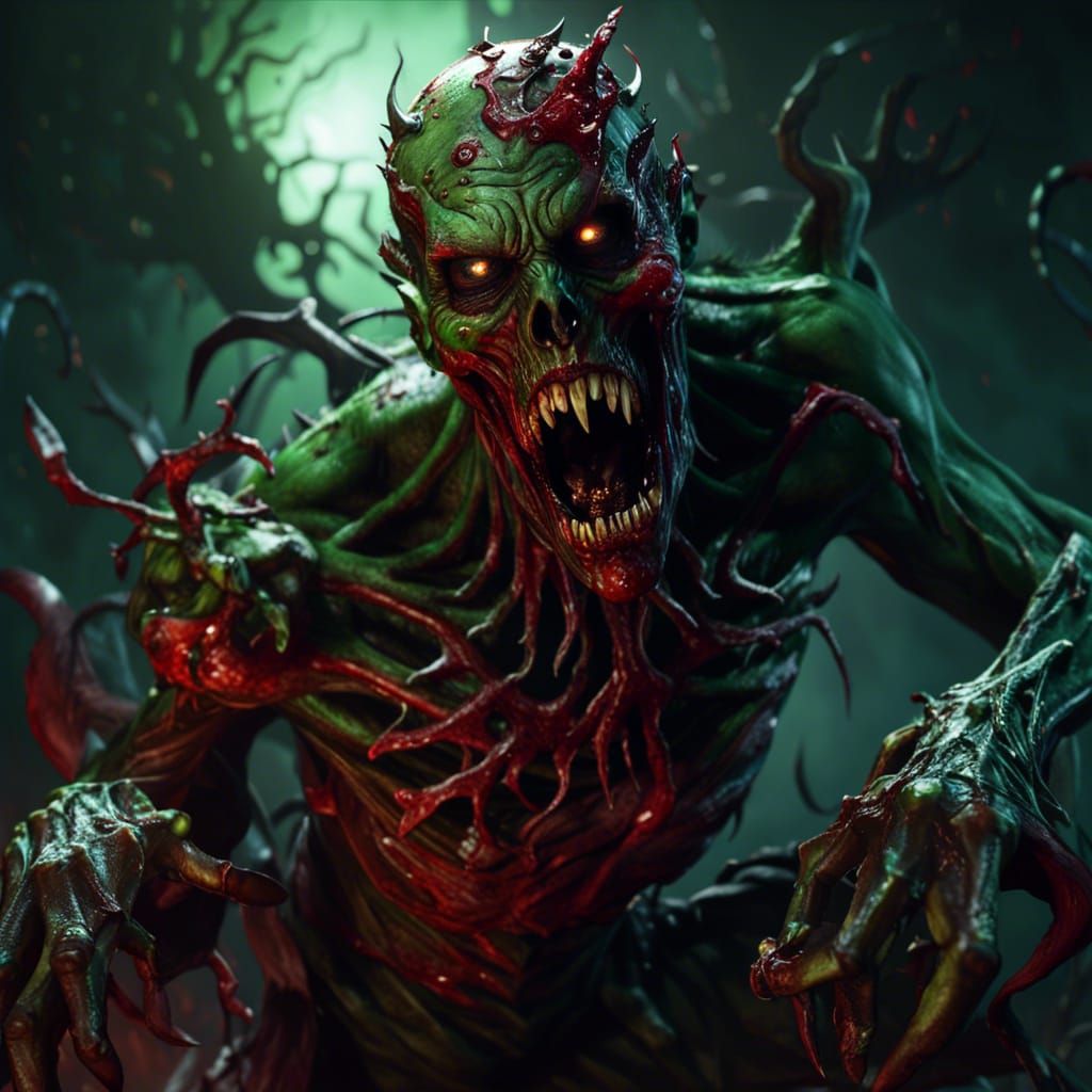 Grotesque Zombie Consumed by Symbiote: Dark Fantasy Art