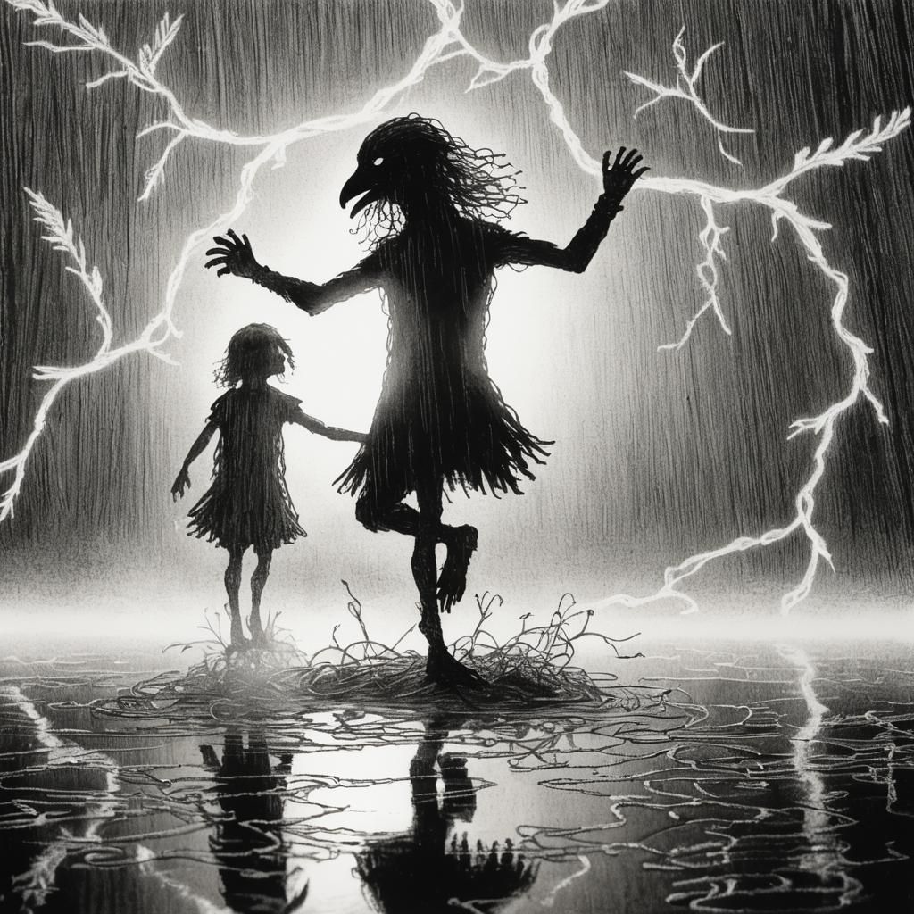 Celtic Raven Silhouette in Crayon Style