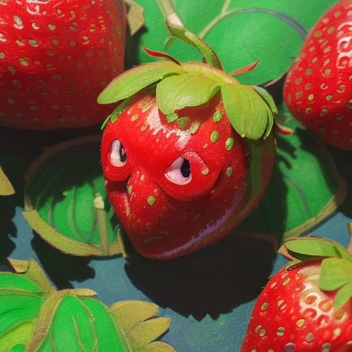 Strawberry Bodybuilder in Expressionist Oil-Pastel Style