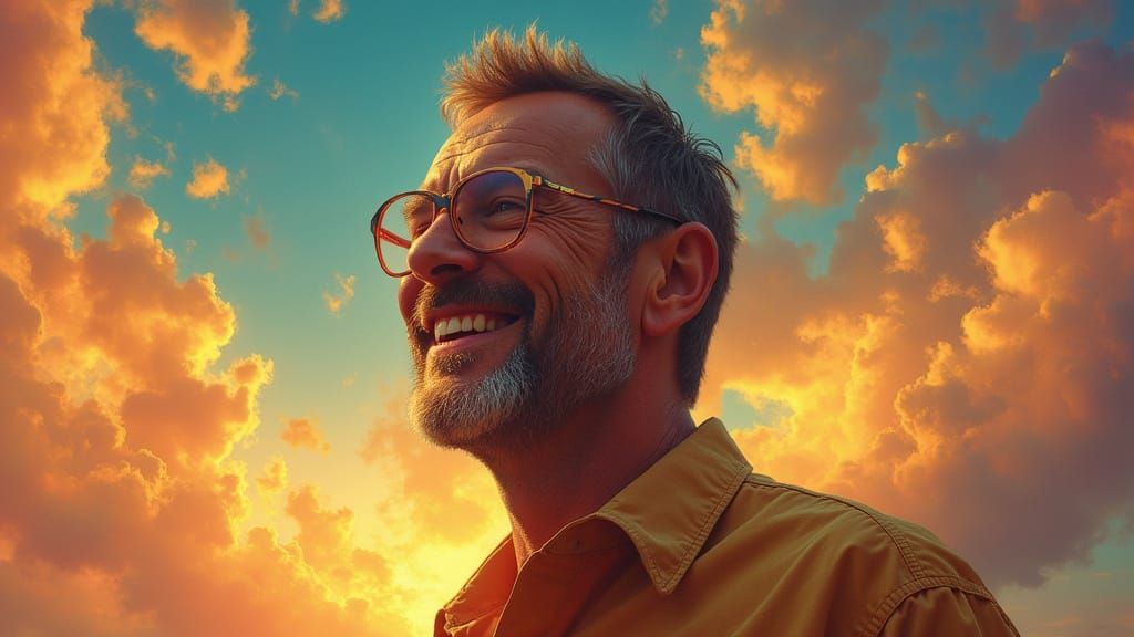 Smiling Man in Surrealist Oil Painting Style