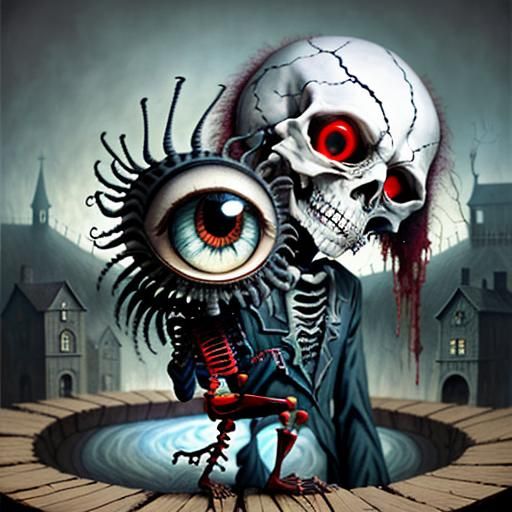 Haunting Skeletal Figure in Surreal Horror Style