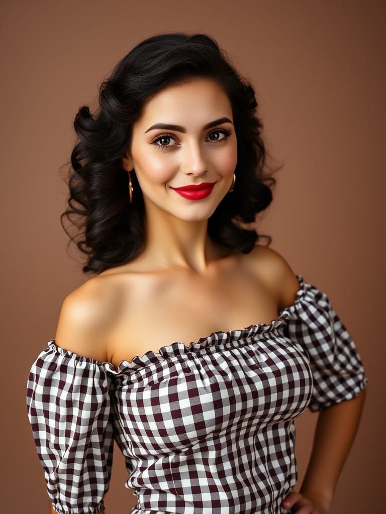 Vintage Portrait of a Woman with Gingham Top