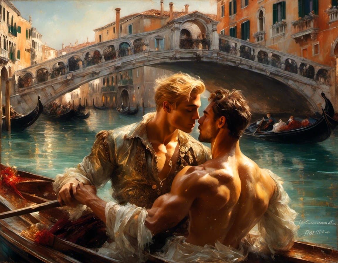 Renaissance Lovers Kissing in Venice Canal