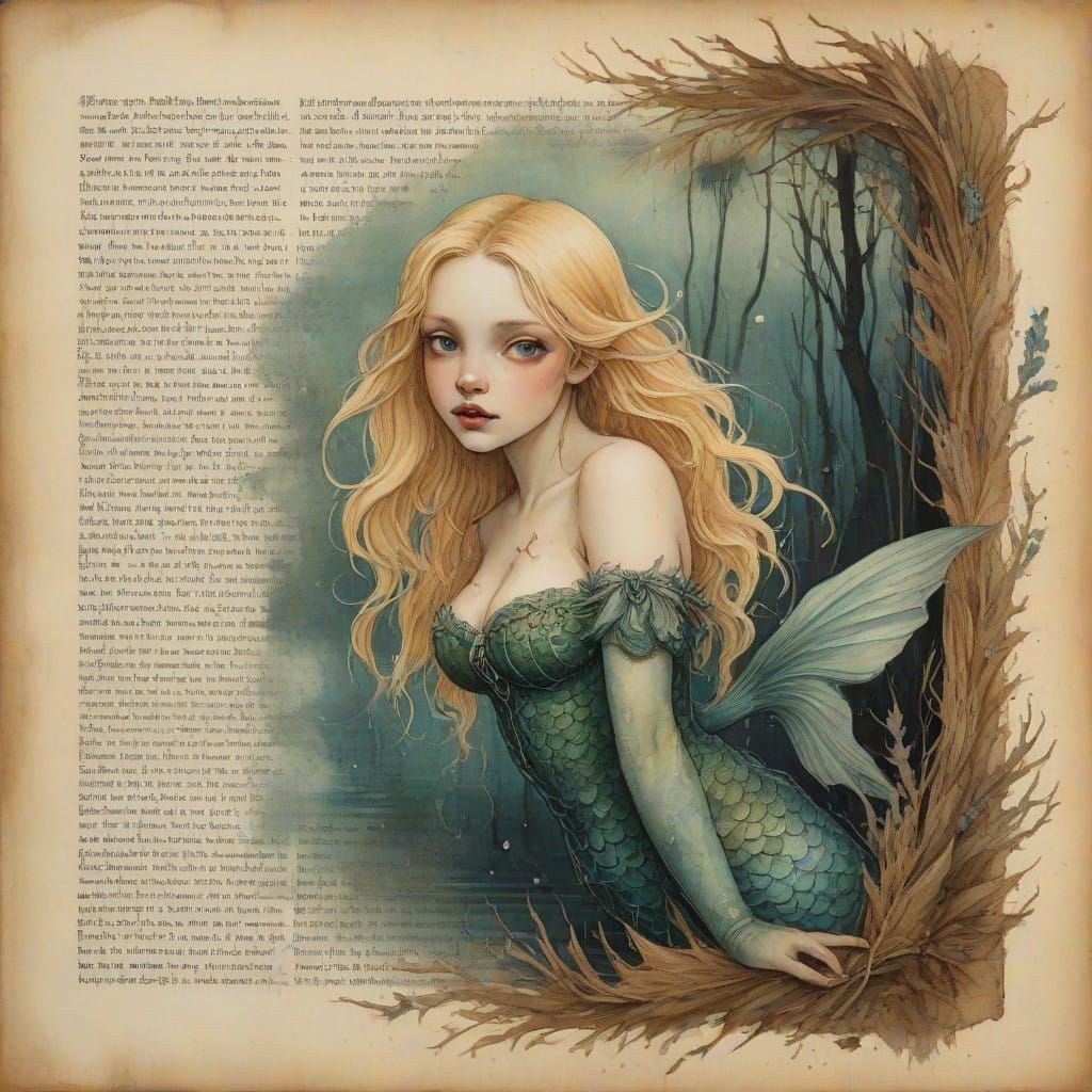 Mermaid Hybrid Emerges from Cypress Swamp in Watercolor