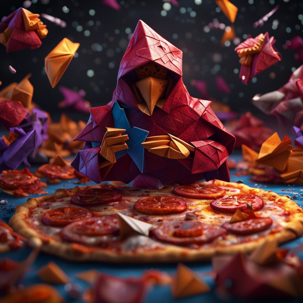 Origami Pizza Man: Detailed Fantasy Concept Art