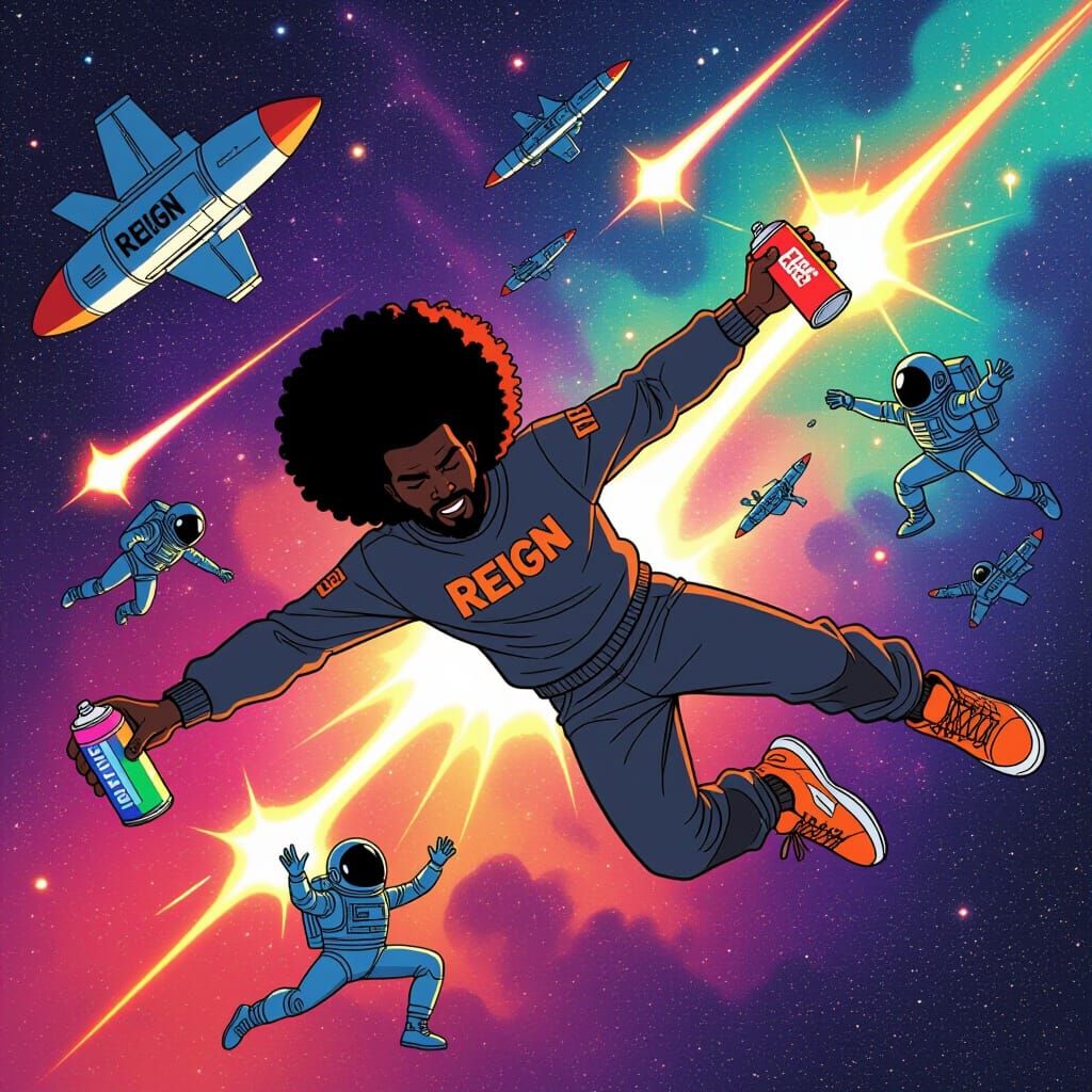 Man Dives for Spray Paint in Cosmic Outer Space