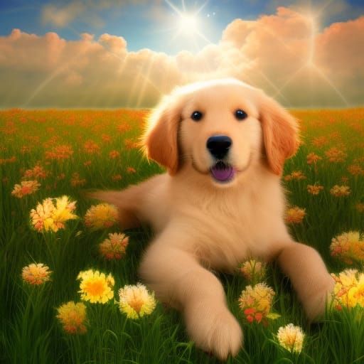 Cute Golden Retriever Puppy in Astral Setting