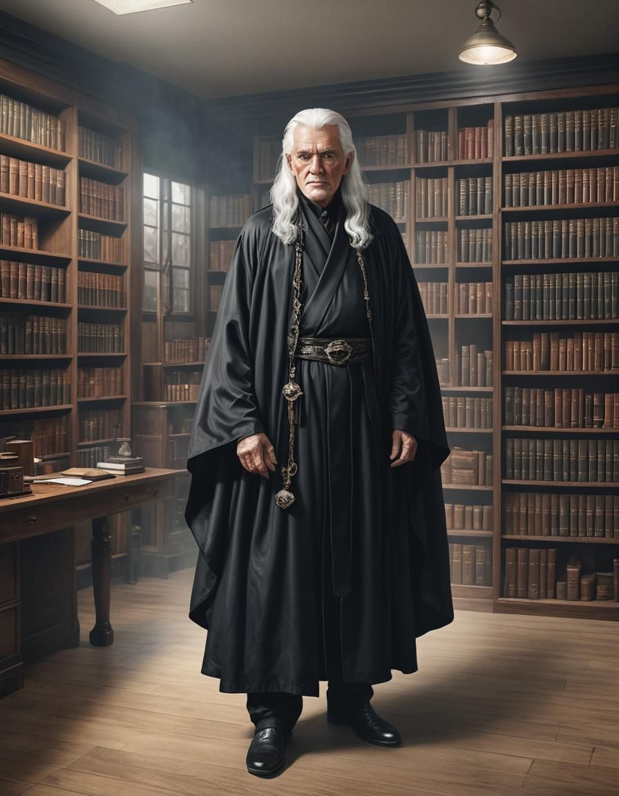 Photorealistic Elderly Sorcerer in Law Office