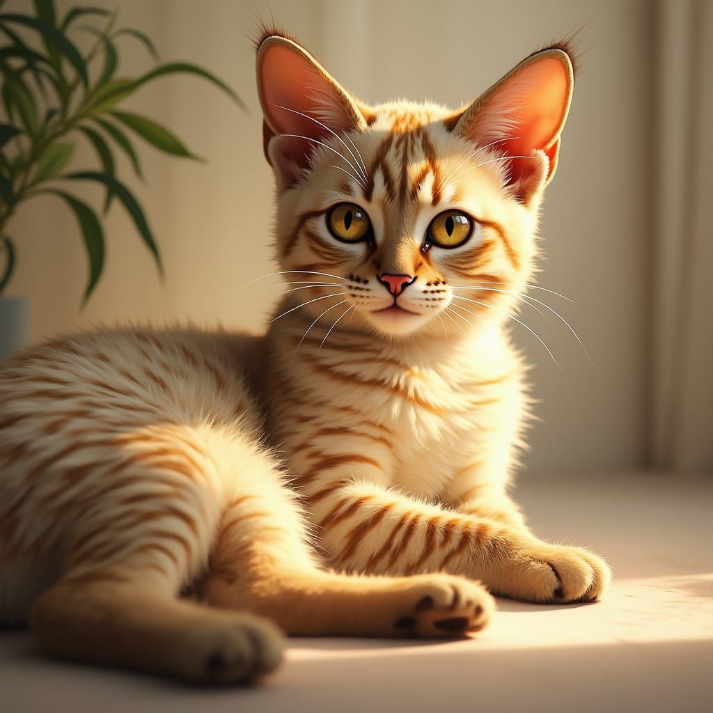 Serene Caracal-Ragdoll Hybrid Cat in Warm Sunbeam