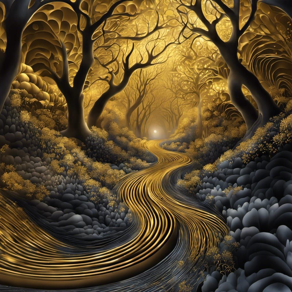 Enchanted Forest Path Spraypainted in Gold and Platinum