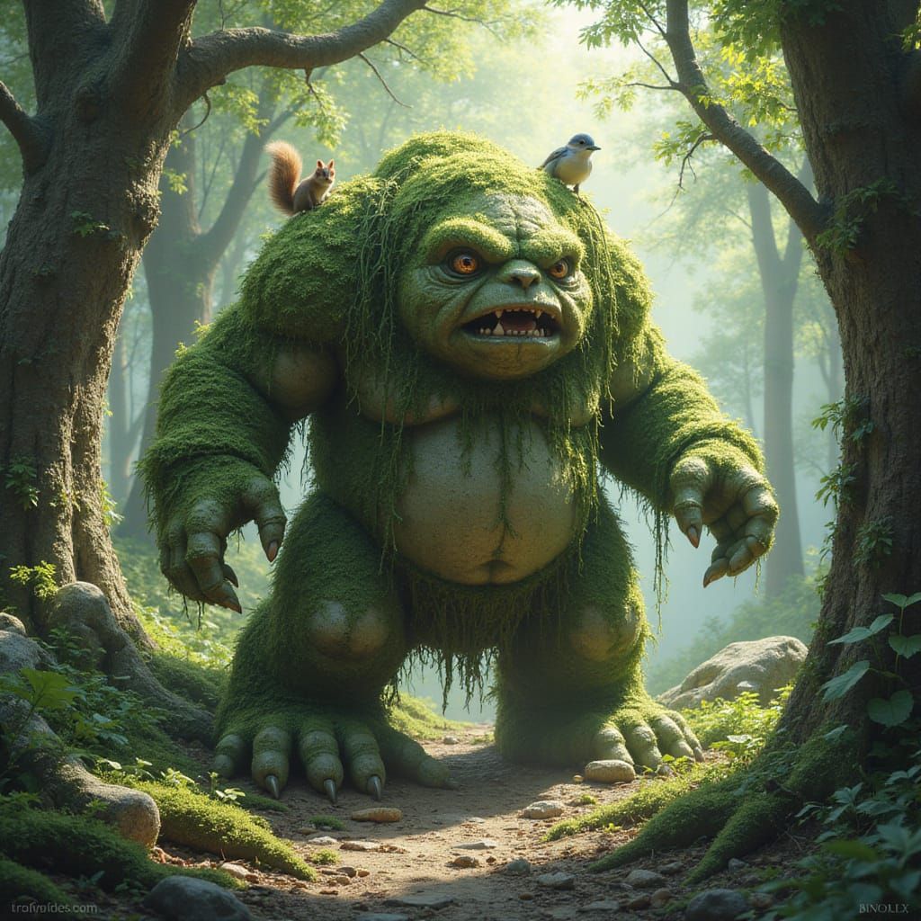 Mossy Stone Golem Awakens in Enchanted Forest