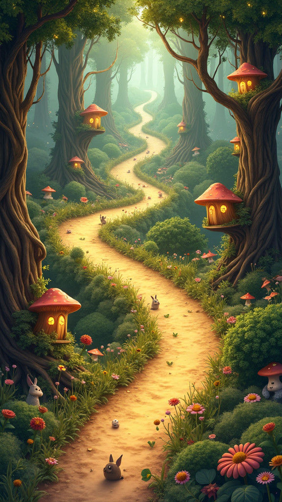 Enchanted Forest Map with Treehouses: 3D Game Art