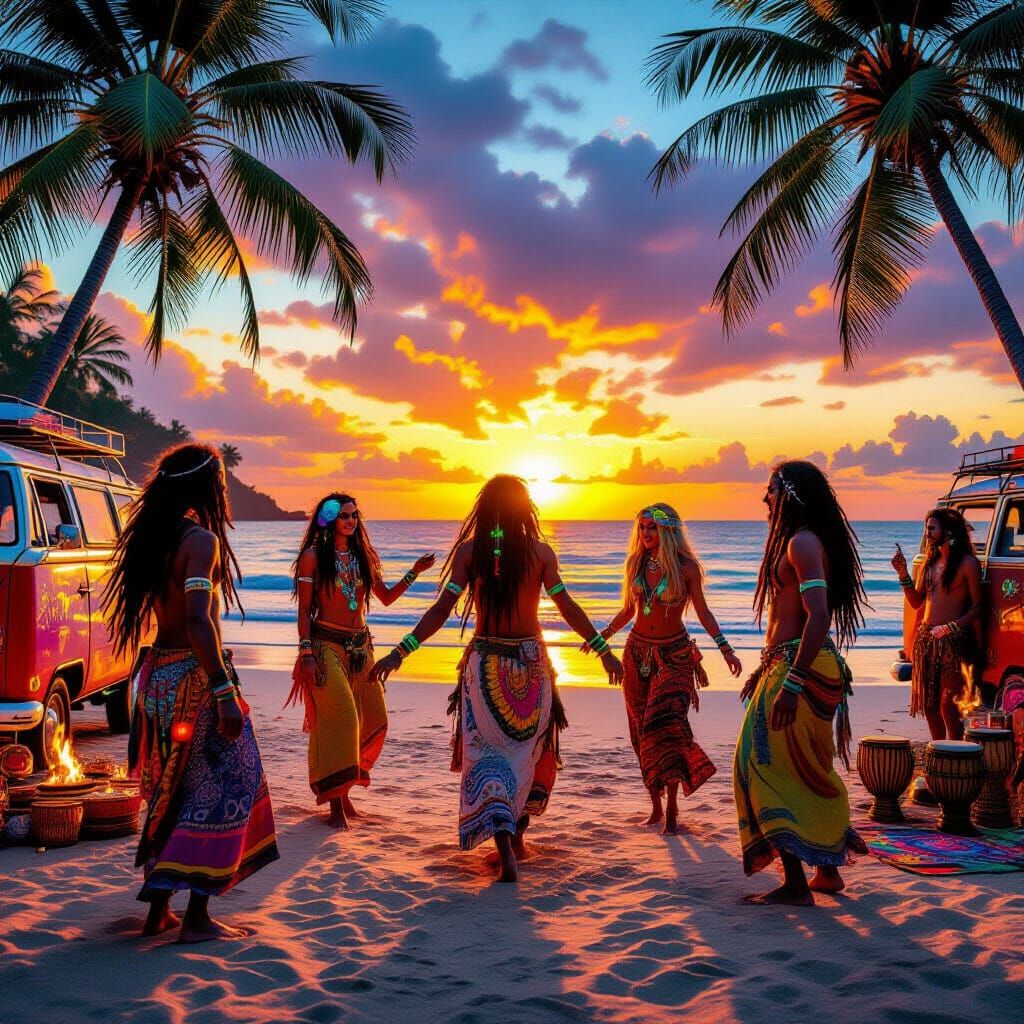 Psychedelic Goa Beach Party at Sunset