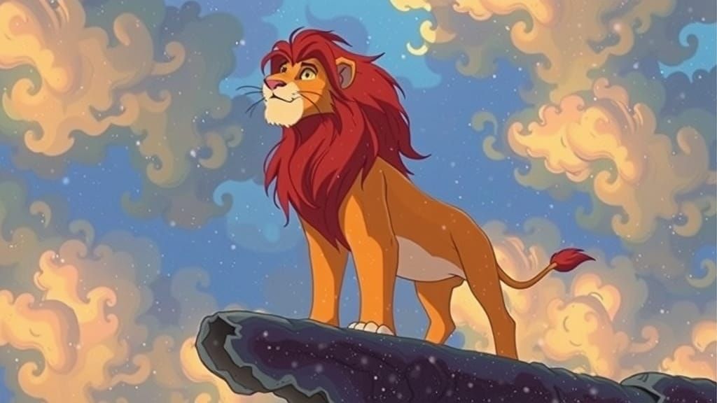 Anime Lion Roaring in Rainstorm