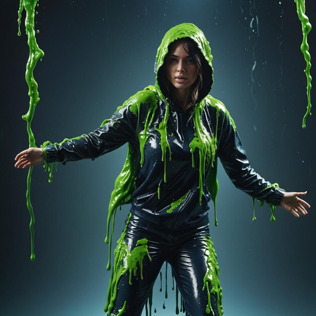 Girl Covered in Green Slime: Digital Art