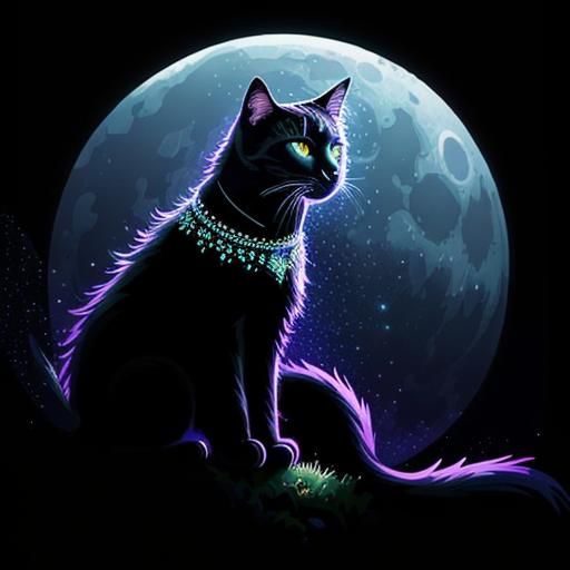 Black Cat Gazing at Moon in Pixel Art Style