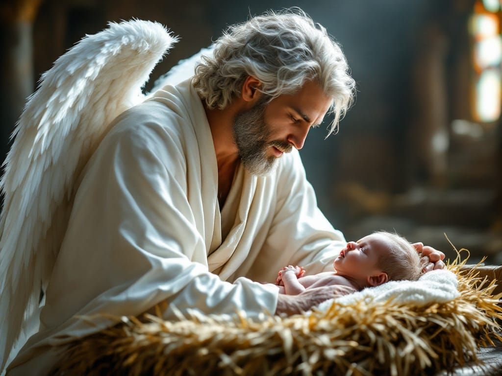 The Annunciation: Angelic Guardian Watches Over Newborn Jesu...