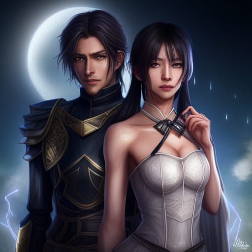 Rukia and Mugetsu: Hyperdetailed Portrait with Moon