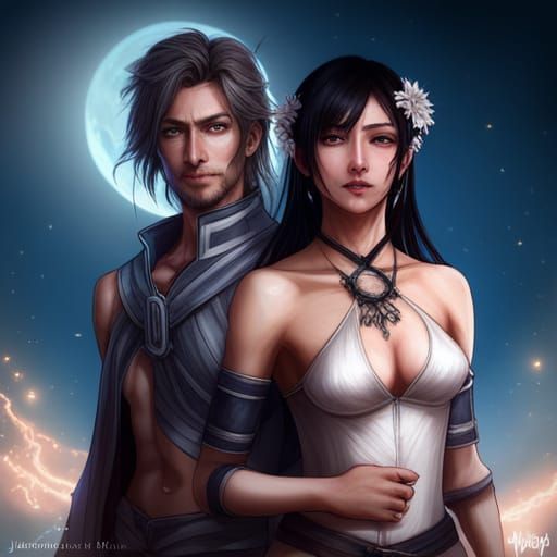 Rukia & Mugetsu: Sensual Portrait with Moon and Lightning