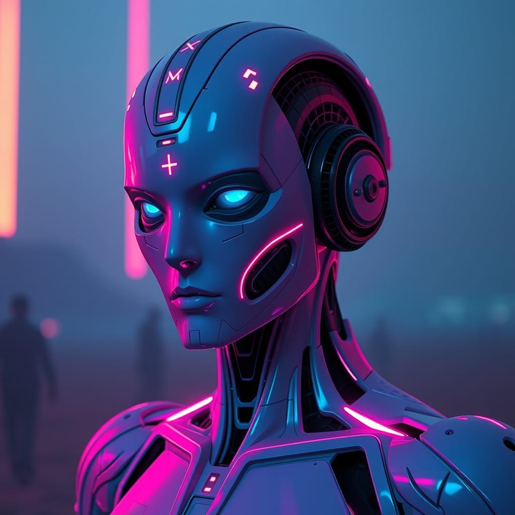Cyberpunk Android in Neon-Lit Westworld