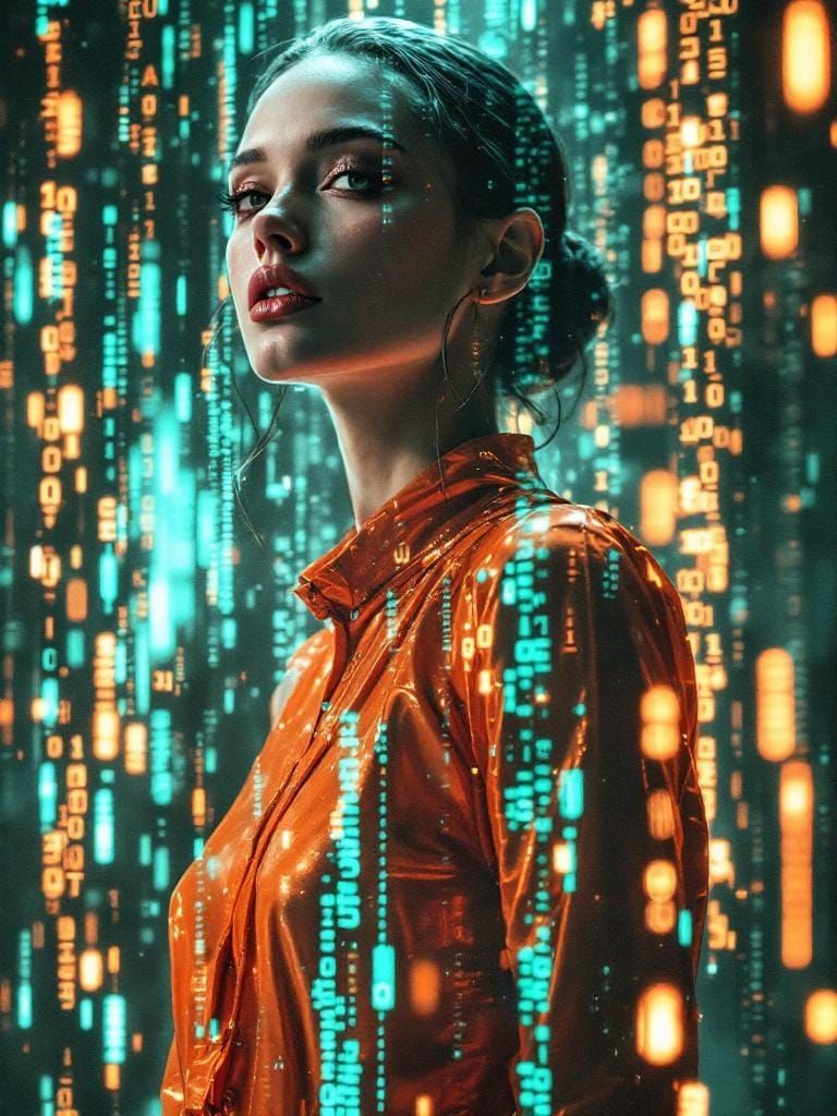 Swedish Woman in Cyberpunk Matrix Overlay
