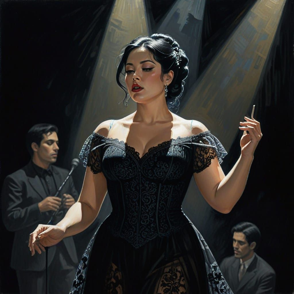 Dramatic Stage Performance in Gouache Style