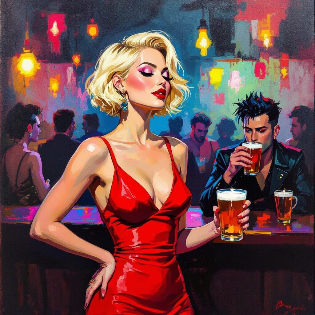 Dancing Trans Woman in Art Deco Style Gay Bar