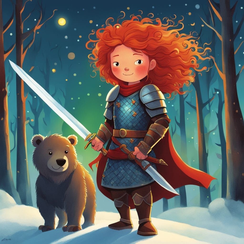 Northern Princess and Her Bear Stand Tall Under the Northern...