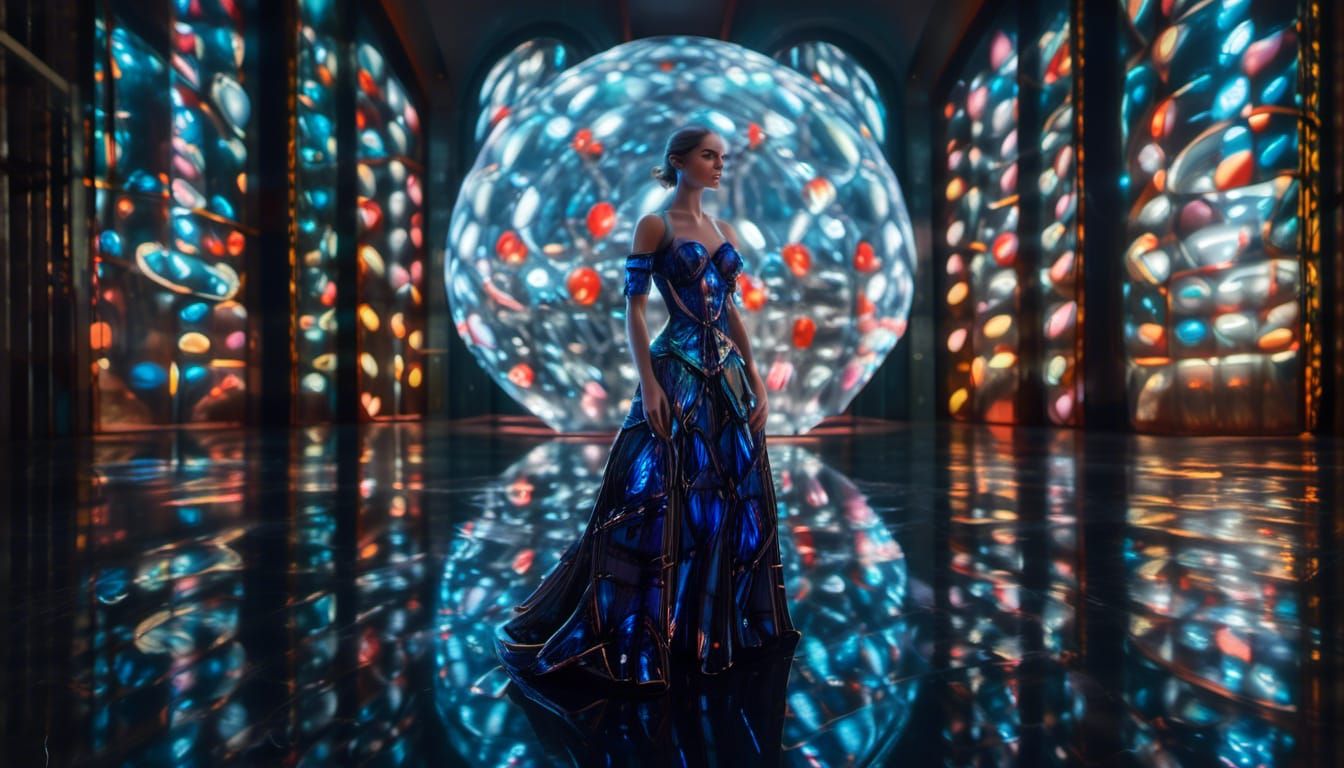 Cyborg in Mirrored Dress in Sci-Fi Opera