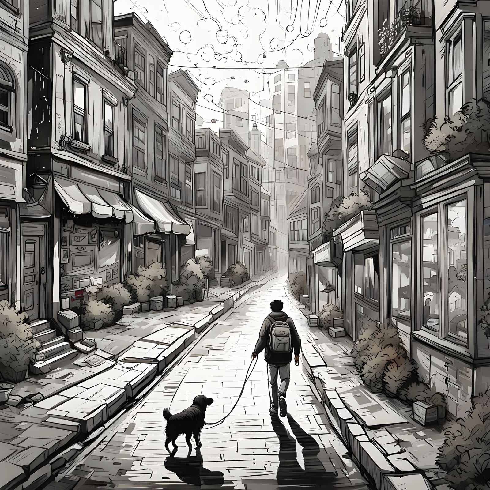 Doodle Town Street Scene in Hyperrealistic Style