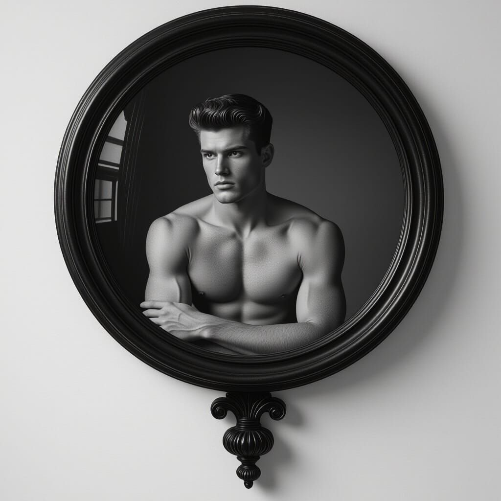 Photorealistic Black and White Portrait of Gorgeous Man