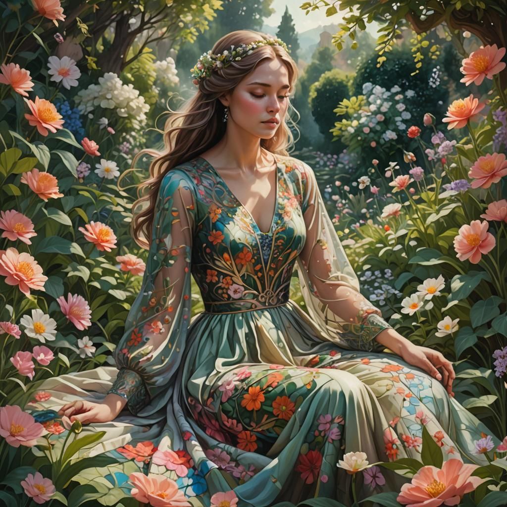 Blooming Soul: Ethereal Garden Fantasy in Matte Painting Sty...