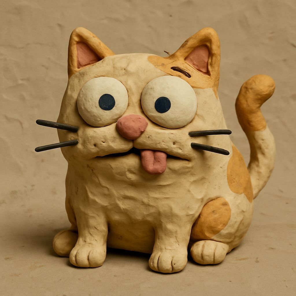 Derpy Cat in Claymation Style