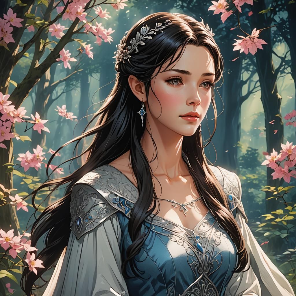 Anime Arwen Portrait in Cel-Shaded Style