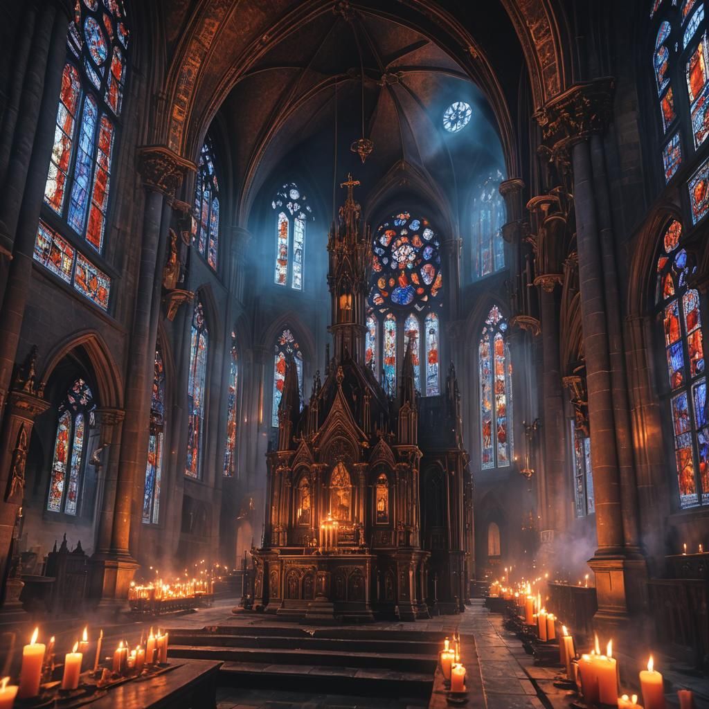 Demonic Exorcism in Ornate Church, Dark Fantasy