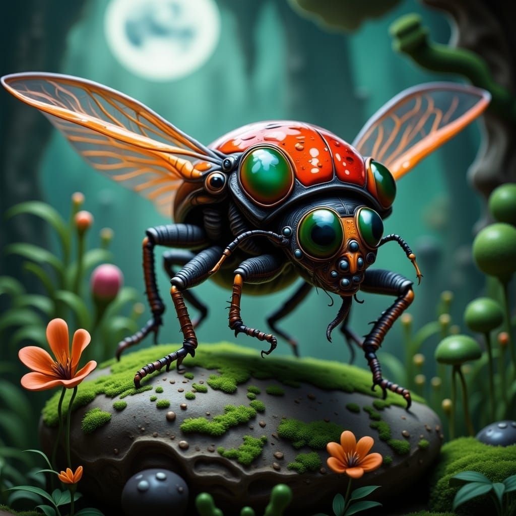 Surreal Ladybug Alien in Vibrant, Iridescent Colors