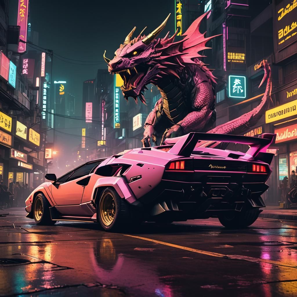 Cyberpunk Lamborghini Countach with Dragon