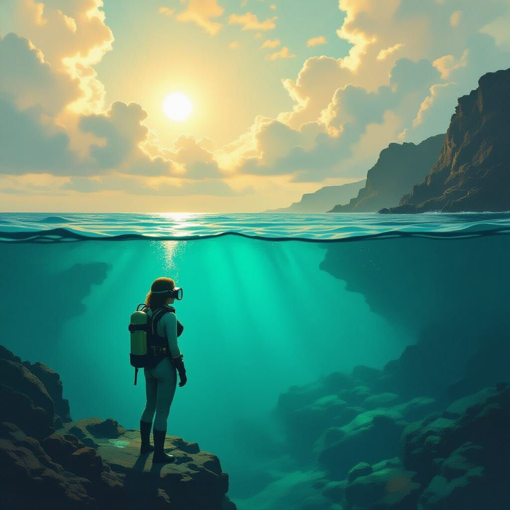 Diver at the Abyss: Eerie Digital Art