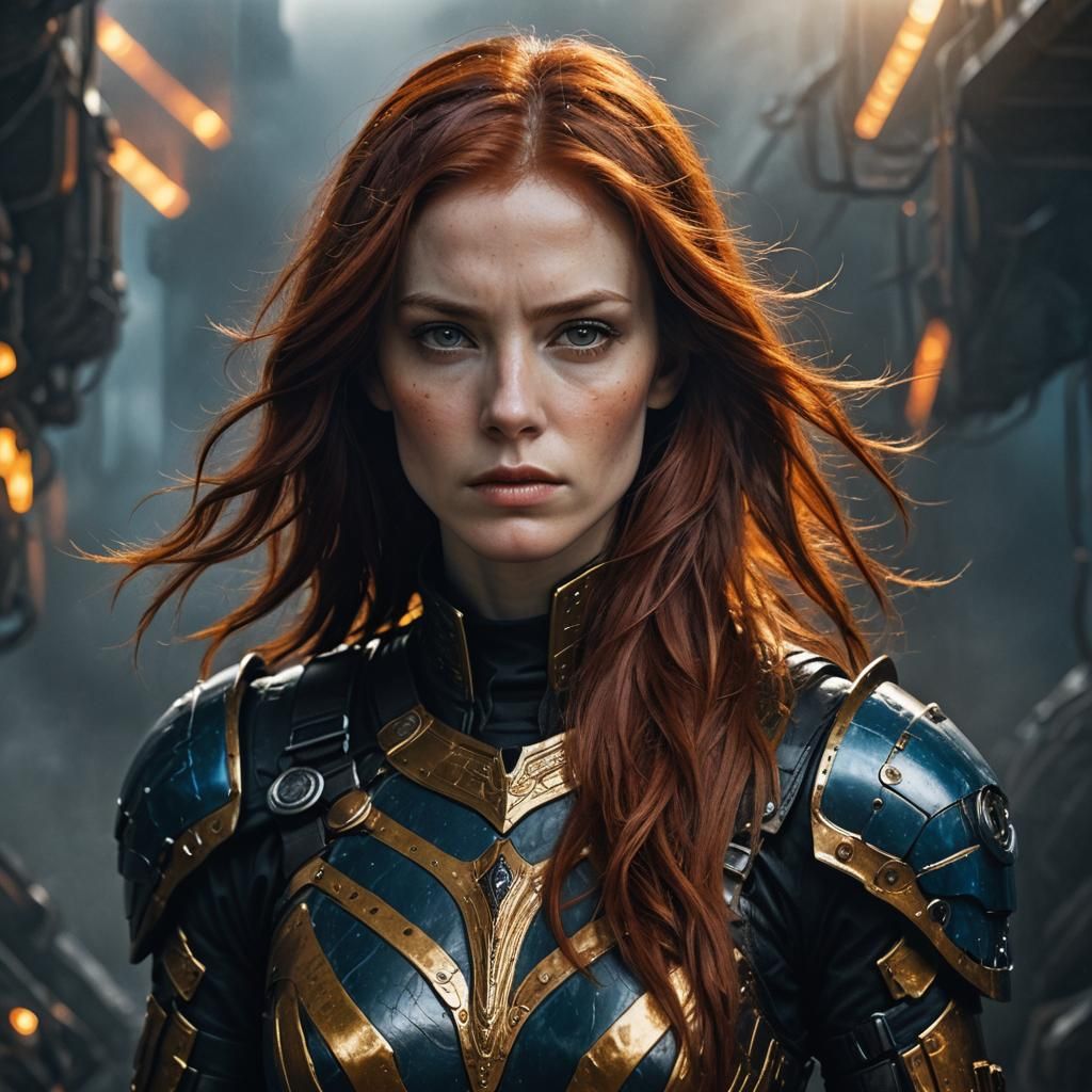 Sci-Fi Woman in Black Leather Armor Portrait