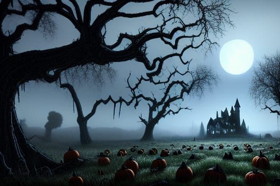 Gothic Moonlight Landscape with Castle, Dreamcore Style