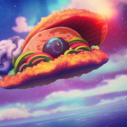 Anime Taco Floating in Cosmic Sky